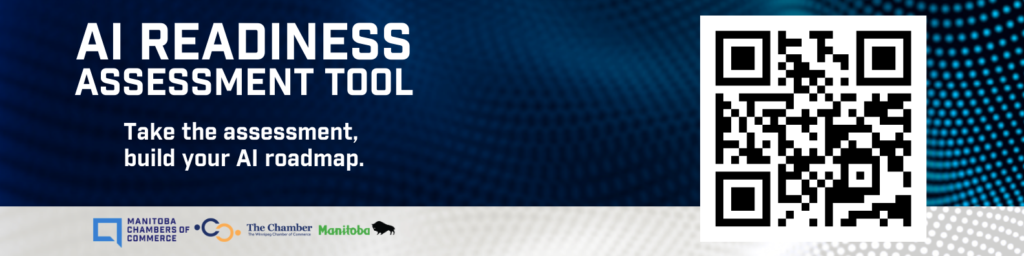Ai Readiness banner with QR code to take the test. Go to ai-readiness.ca